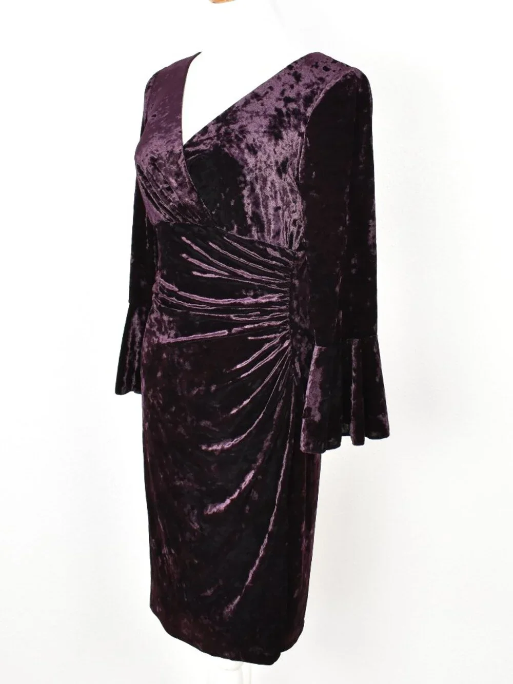 Lauren Ralph Lauren Velvet Faux Wrap Flutter Bell Sleeve Sheath Dress - 8 - Picture 7 of 10